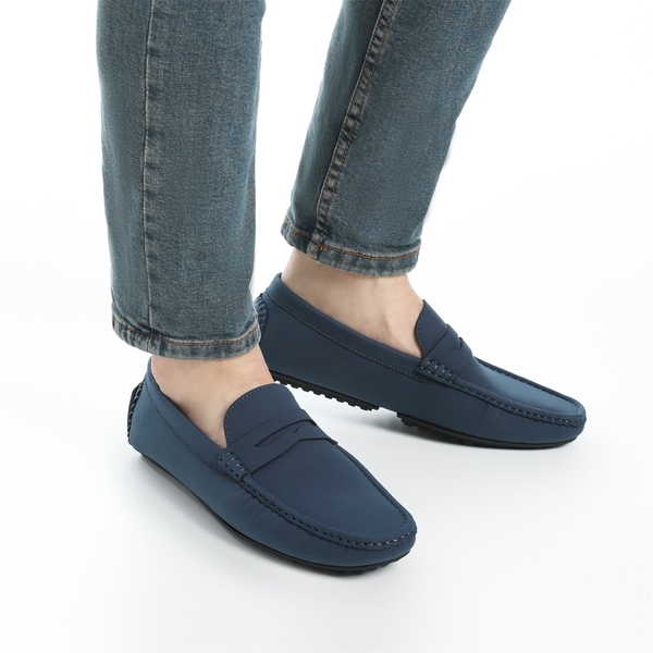 Men's Classic Moc Toe Suede Penny Loafers - DARK BLUE - 1
